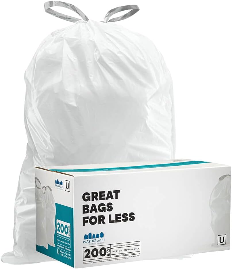 Plasticplace 13 Gallon Trash Bags 1.2 Mil White Drawstring Garbage Can 24