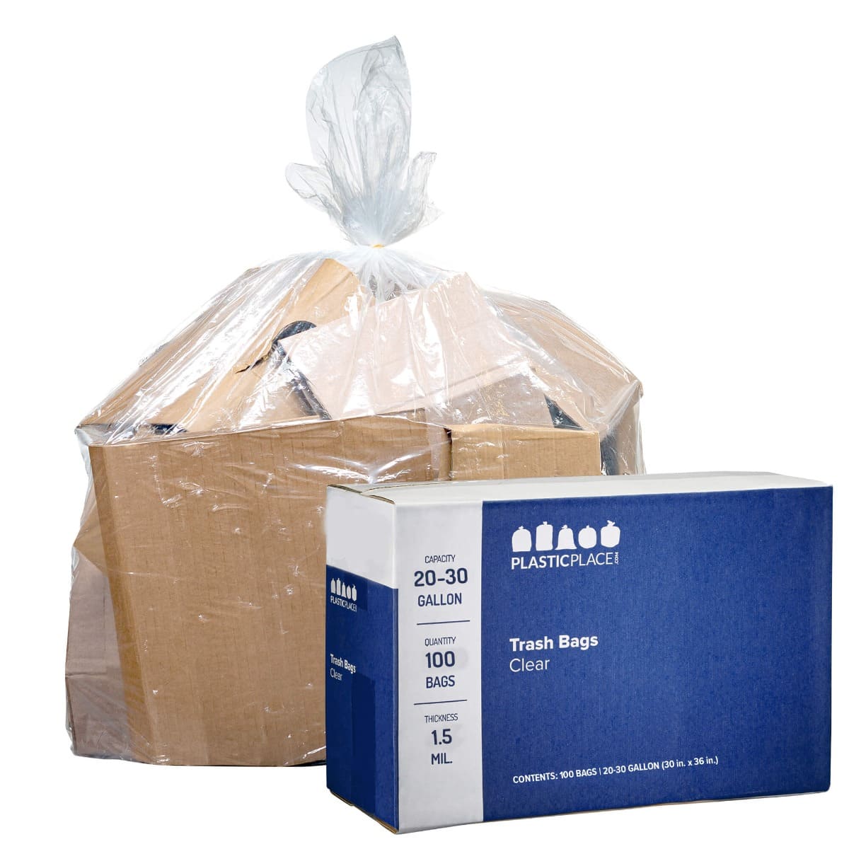 Plasticplace 55-60 Gallon Trash Bags 1.5 Mil Clear Heavy Duty