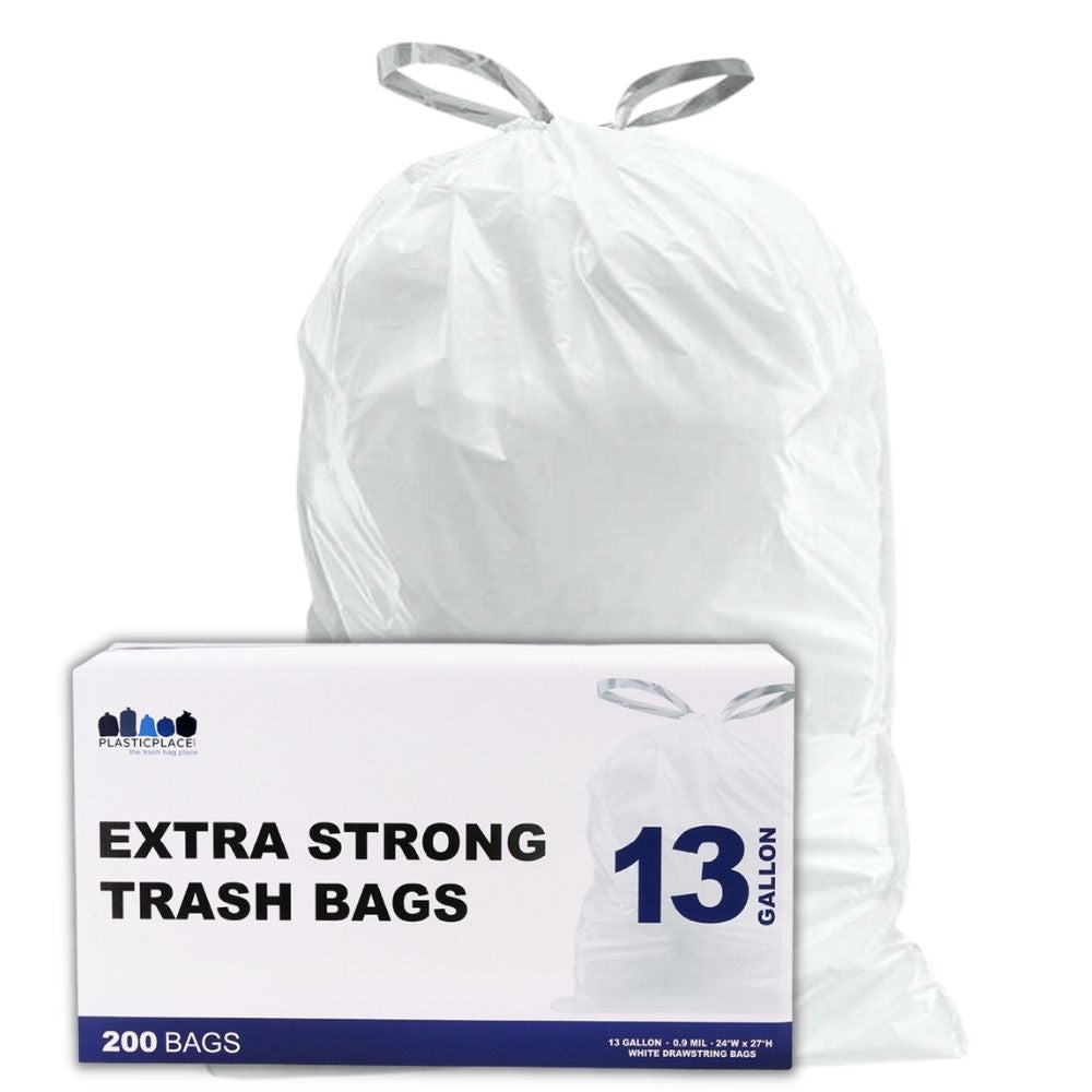 13-Gallon Drawstring Trash Bags  Standard Kitchen Trash Bags – PlasticMill