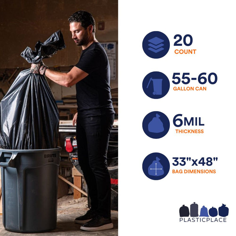 55-60 Gallon Contractor Bags - 6.0 Mil - 20/Case