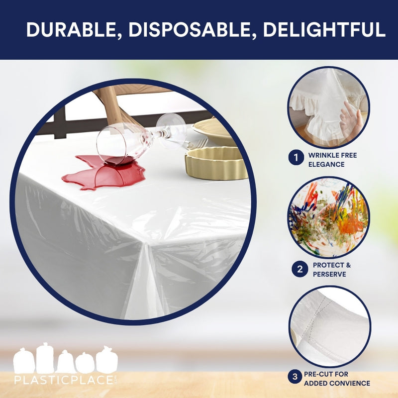 Pre-Cut Clear Plastic Disposable Tablecloth - Coreless Roll - 66x120"